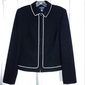 AnnTaylor Zip front Jacket Black with Ivory Piping Size 4
